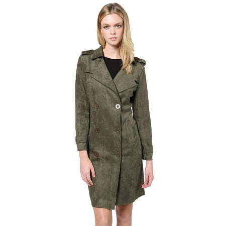 Classic Suede Coat FashionOutfit Women's Classic Suede Double Breasted Trench Coat Jacket with Pockets ()