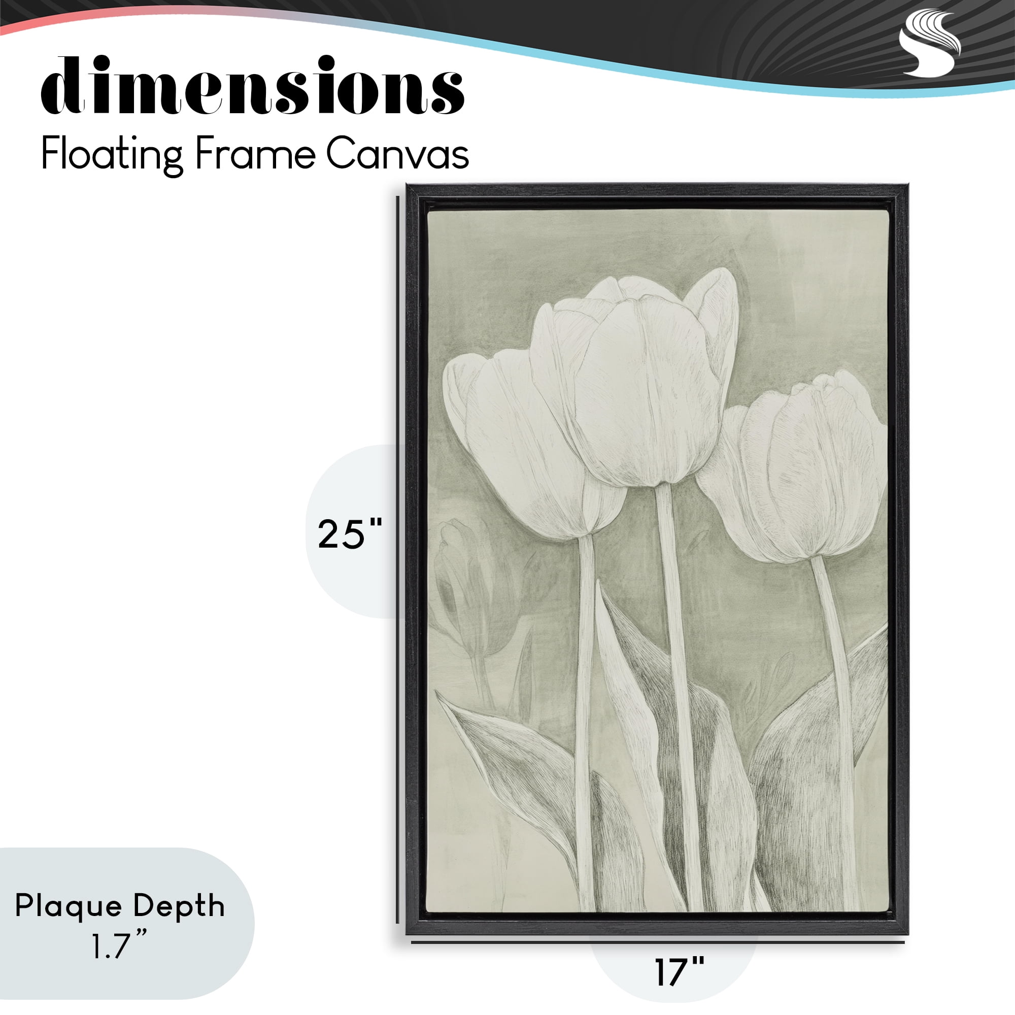 Stupell Industries Faded Tulips Pencil Sketch Black Framed Floater Canvas Wall Art, design by Petal Prints Design