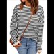 thumbnail image 1 of Suéter de Punto Suave A Rayas para Mujer, Camisa Holgada con Bolsillo en el Pecho. Albaricoque Rojo L, 1 of 5