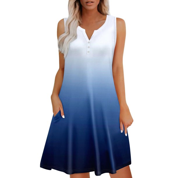 Vestido Corto para las Mujeres de Verano, la Impresión de la Moda de Bolsillo Botón sin Mangas Cuello en V para Casual Y Diario