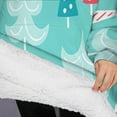 thumbnail image 3 of Oversized Wearable Blanket Hoodie,Turquoise Christmas Tree Pattern Sherpa Blanket Hoodie with Super Pockets,Super Warm Fuzzy Pullover for Women & Men, 3 of 6