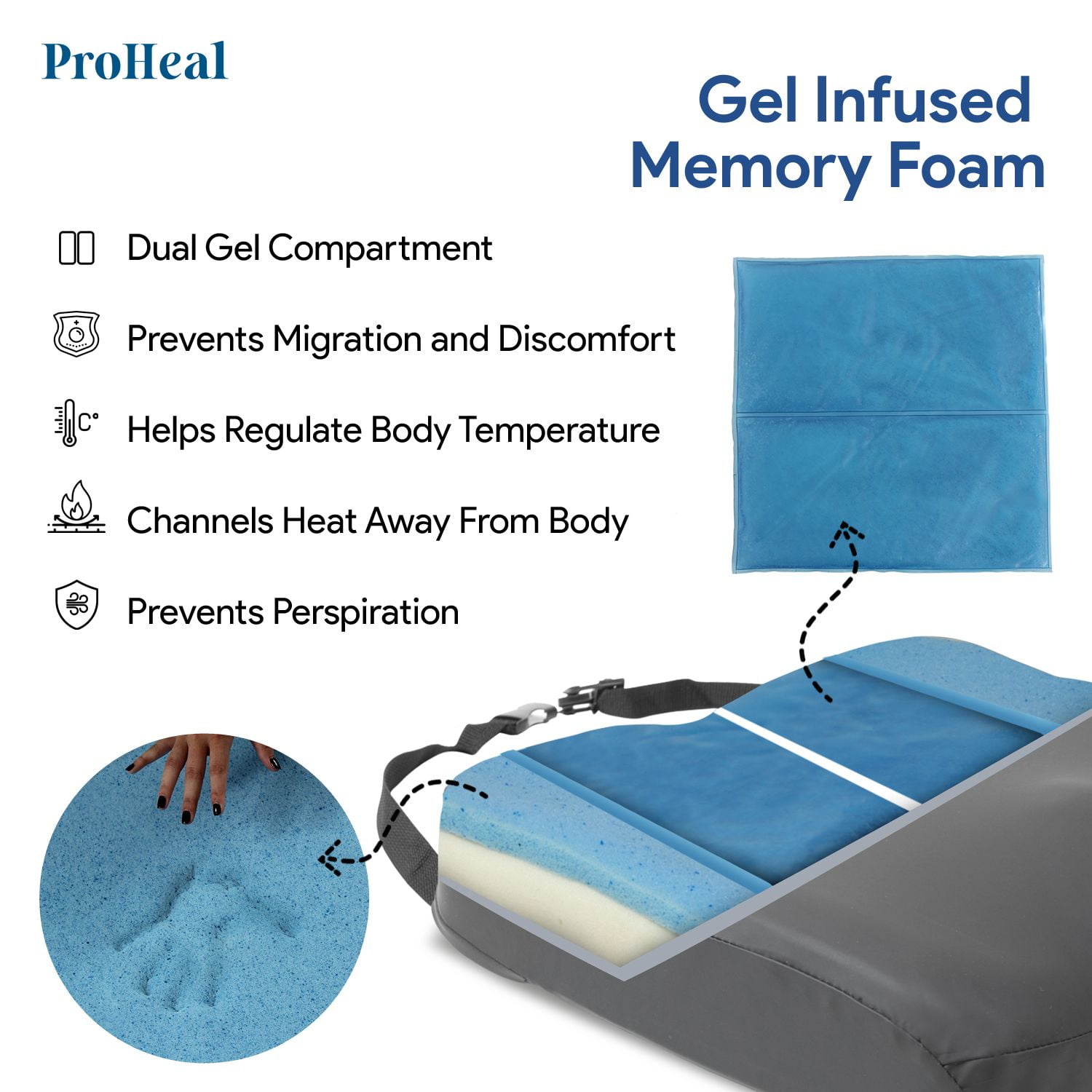 Proheal Gel-infused Memory Foam Wheelchair & Seat Cushion, 3