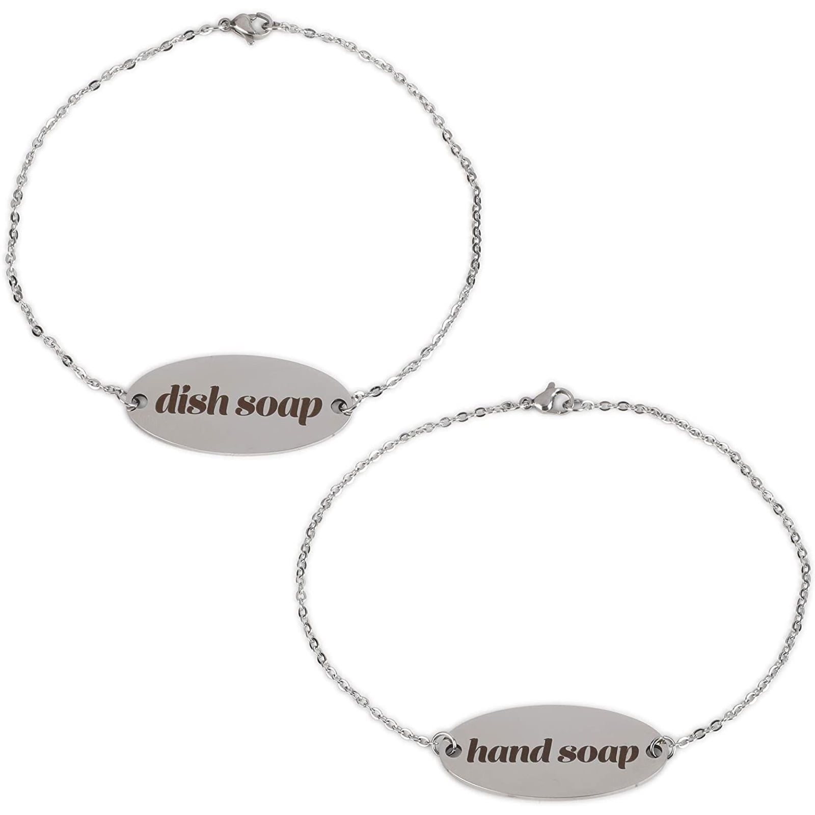 2-Pack Stainless Steel Dish & Hand Soap Dispenser Label Tags for Kitchen, Silver 1.7'x0.8'