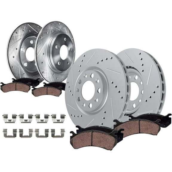 Detroit Axle - Brake Kit for 2017 2018 Chevrolet Malibu, Drilled Slotted Disc Brake Rotors Ceramic Brakes Pads with Hardware Replacement : 11.81" inch Front and 11.34" inch Rear Rotors