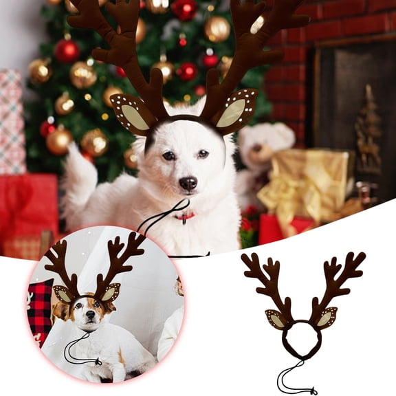 FEISHENTT Dog Cat Christmas Reindeer Antlers Headband Classic Adjustable Elk Hat Headwear Pet Deer Cospaly Accessories Brown 35cm