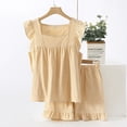 thumbnail image 4 of Chaleco sin mangas de algodón de verano, pantalones cortos, ropa de casa, conjunto de pijama de cuello cuadrado de gasa fina para mujer, dulce cuadros sueltos, 4 of 6