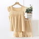 thumbnail image 4 of Chaleco sin mangas de algodón de verano, pantalones cortos, ropa de casa, conjunto de pijama de cuello cuadrado de gasa fina para mujer, dulce cuadros sueltos, 4 of 6
