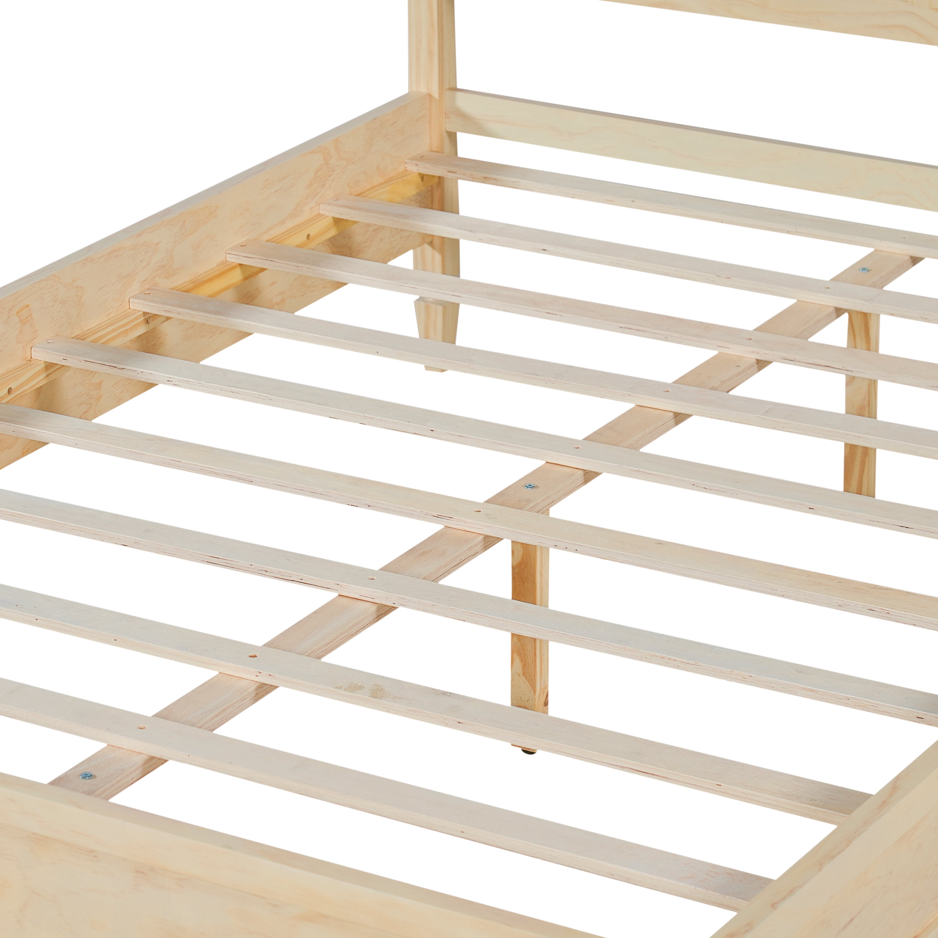 Euroco Wood Queen Size Platform Bed with Panel Headboard, No Box Spring Needed, Natural