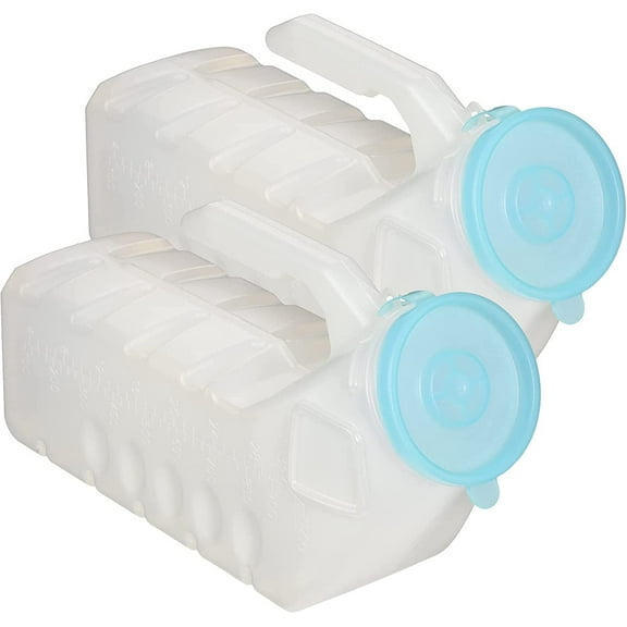 MedVance- Urinals for Men 1000ml with Glow in The Dark Spill Proof Pop Cap Lid, Plastic Pee Bottles for Men, Male Urinals, Pee Container Men, Portable Urinal for Car, Elderly & Incontinence (2 Pack)