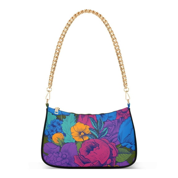 Colorful Bright Flowers Womens Chain Shoulder Bag Tote Handbag Clutch Hobo Purse with Zipper for Travel Casual