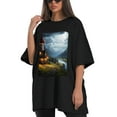 thumbnail image 4 of Plus Size Shirt for Women Black Tops for Women Short Sleeves Shirt for Women Fairy Castle T Shirt Crewneck Shirt for Women XL, 4 of 5