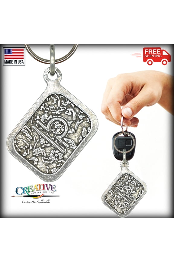 Libra Keychain, Horoscope, Zodiac, Star Sign, L086KC Key Fob, Key Ring, Keys, Zipper Pull, Luggage Tag, Pewter, Backpack, Over 300 Keychains Designs, Handmade in the USA