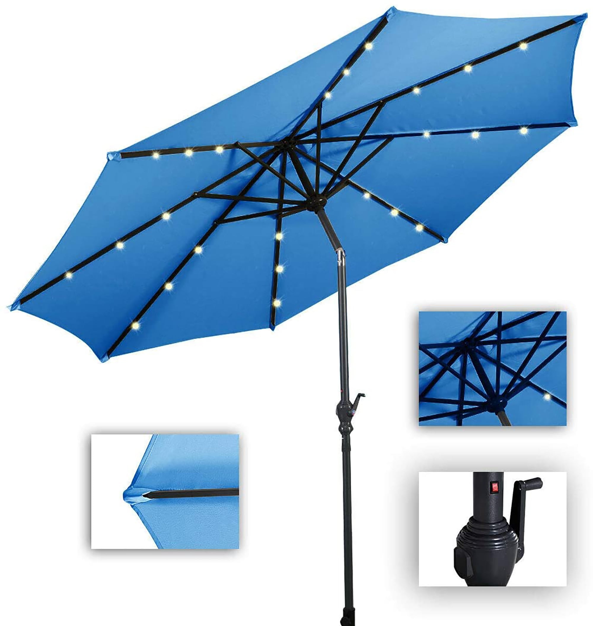 Costway 10ft Solar Lights Patio Umbrella Outdoor W/ 50 LBS Movable Umbrella Stand, Blue