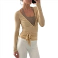 thumbnail image 3 of Top de Ballet Cruzado de Larga con Lazo Frontal para Mujer, Ideal para Entrenamiento, Pilates, Yoga y Salidas Marrón L, 3 of 9