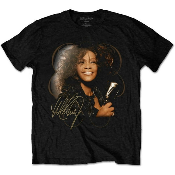 Whitney Houston Unisex T-Shirt Vintage Mic Photo (Small)