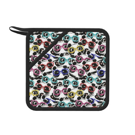 

1 PCS Pot Holders for Kitchen - Heat Resistant Silicone Pot Holders with Hanging Loop Panda And Glasses Non Slip Oven Hot Pads Potholders for Decor Baking Cooking Kitchen