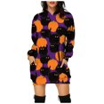 thumbnail image 3 of Sudadera con capucha y bolsillo con estampado digital de calabaza de Halloween para mujer, 3 of 5