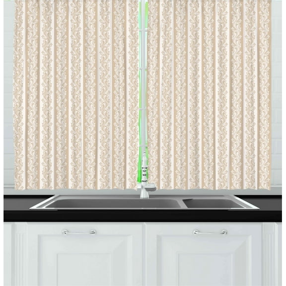 Ambesonne Victorian Kitchen Curtains, Swirls Baroque Style, 55"x45", Cream Tan
