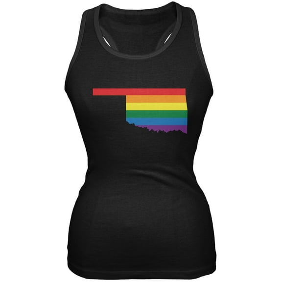 Oklahoma LGBT Lesbian Pride Rainbow Black Juniors Soft Tank Top - Small