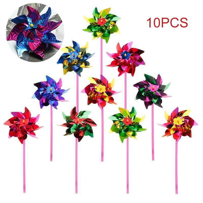 10Pcs Plastic Windmill Pinwheel Wind Spinner Kids Toy Lawn Garden Party Decor CA 