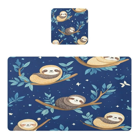 

Wobogo Cute Cartoon Sloth Pattern with Blue Background Placemats Coasters Set of 1 Heat-resistant Non-slip Easy to Clean Square Dinner Plate Mat