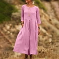 thumbnail image 2 of BLTIBY Women's Cotton Linen Maxi Dresses Flowy Casual Round Neck Boho Dress Loose Fit 3/4 Sleeve Summer Vacation Dress Pink L, 2 of 9