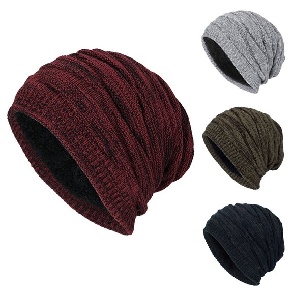 Men's Winter Wool Knit Beanie Hat Thick Soft Warm Ski Outdoor Cap