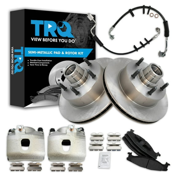 TRQ Front Brake Pad & Rotor Kit Brake Caliper Brake Hose Brake Pads Brake Rotor Semi-Metallic Fits Select 2000-2001 Ford E-150 Econoline 1994-2001 E-150 Econoline Club Wagon