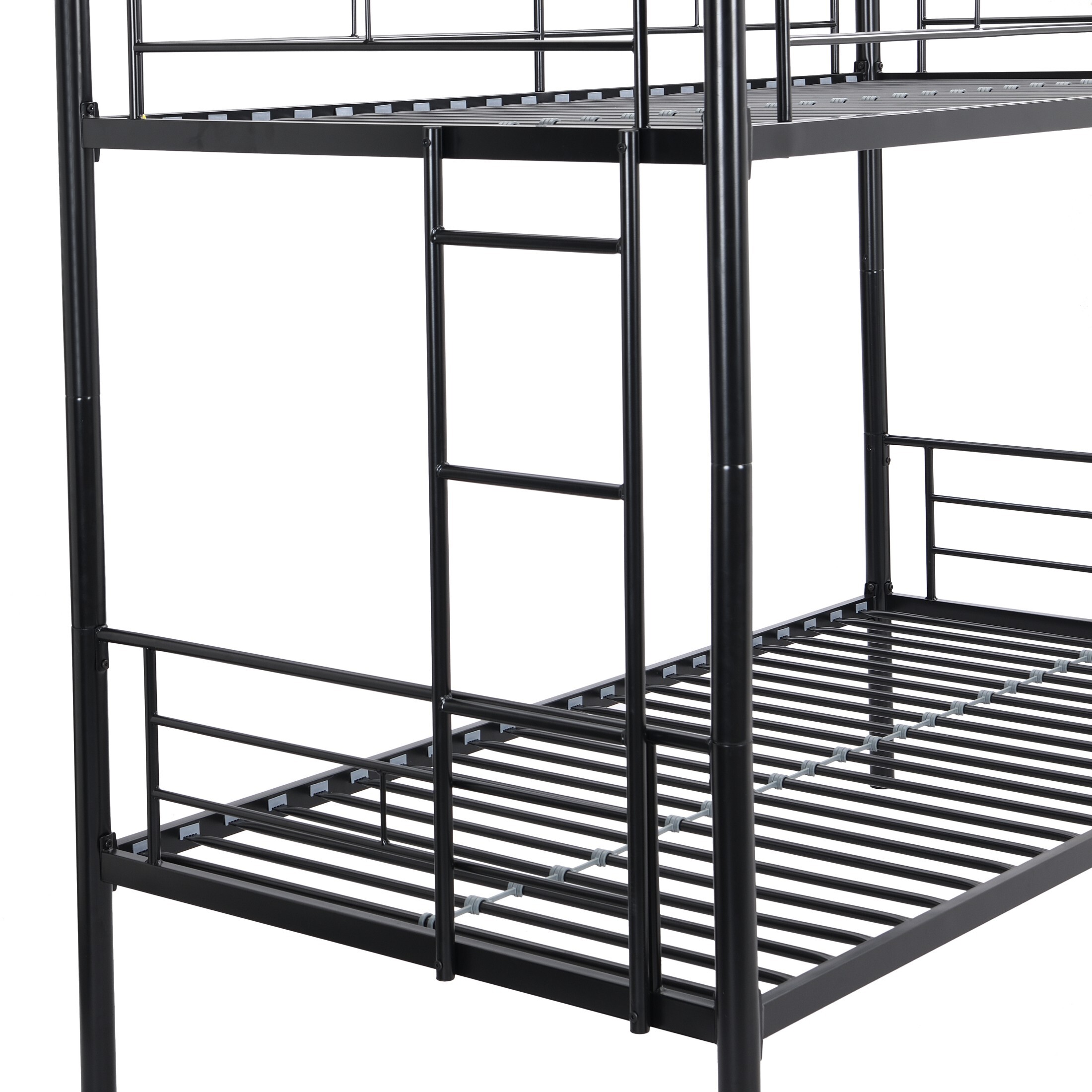 DEALTOPS Metal Bunk Bed Twin Over Twin, Durable Bunk Bed with Ladder and Full-Length Guardrail, Black