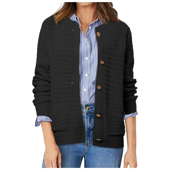 Solid Color Button Down Knit Women’S Sweaters Clearance Casual Basic Cozy Cardigan Lightweight Breathable Fall Sweater