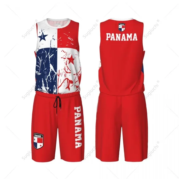 Team-up Panama Flag Grain Men Basketball Jersey Set Shirt & Pants Sleeveless Custom Name Nunber Exclusive