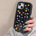 thumbnail image 3 of Black Luxury Phone Case Compatible with iPhone 13, 3D Colored Glitter Gemstone Pebble Shockproof Protective Phone Cover for Women Girls, 3 of 12