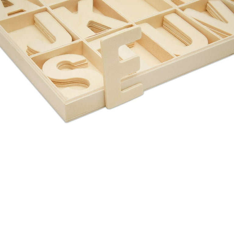  2-Inch Wooden Alphabet Letters for Arts and Crafts, 4 Sets  Uppercase ABCs with Sorting Tray, Sign Letters for Adults, Natural Color  (104 Pieces)