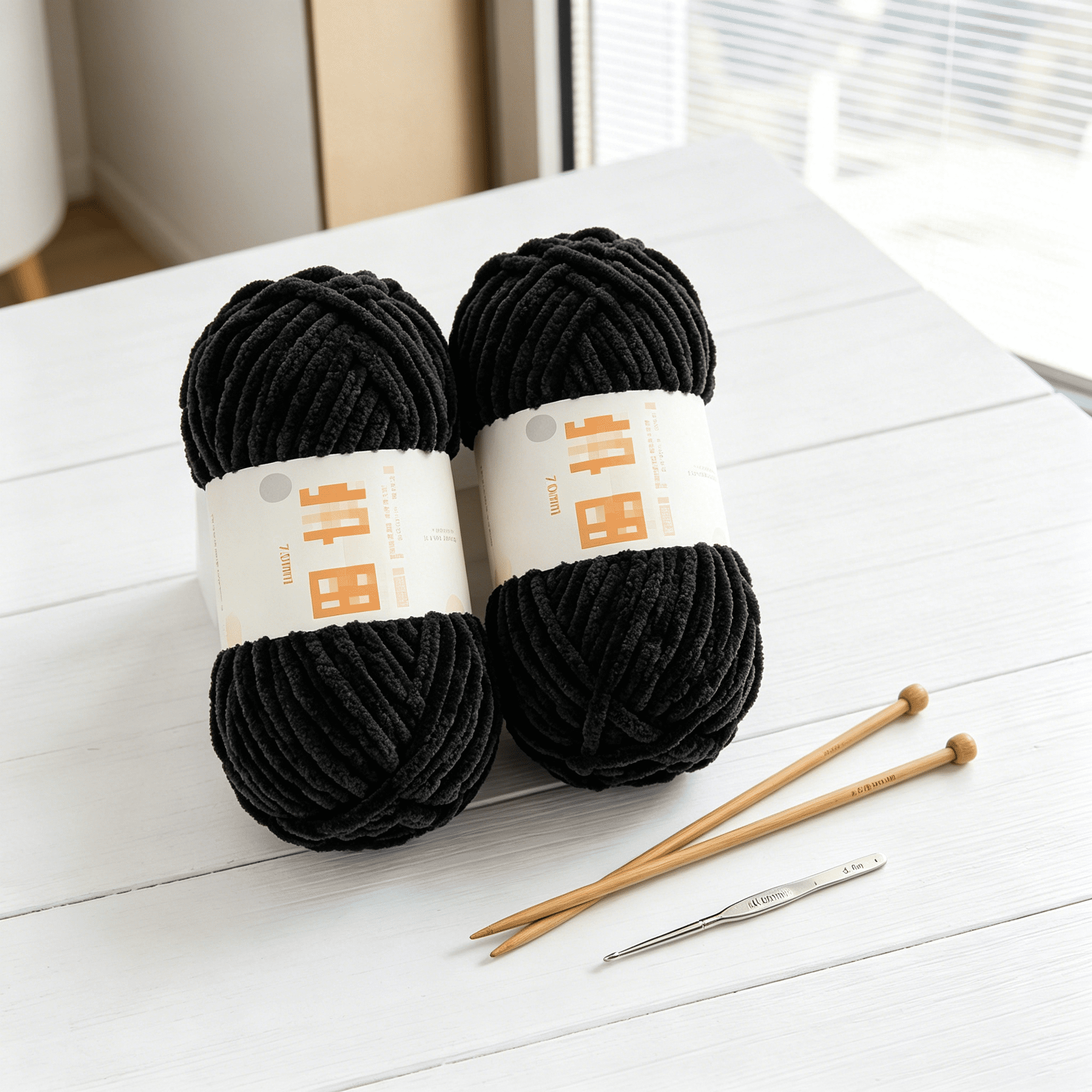 PALINO 2026 New 2Pcs Chunky Yarn Soft and Non - Shedding Chenille Yarn Versatile Craft Use Blanket Yarn for Knitting Crochet Weaving Black