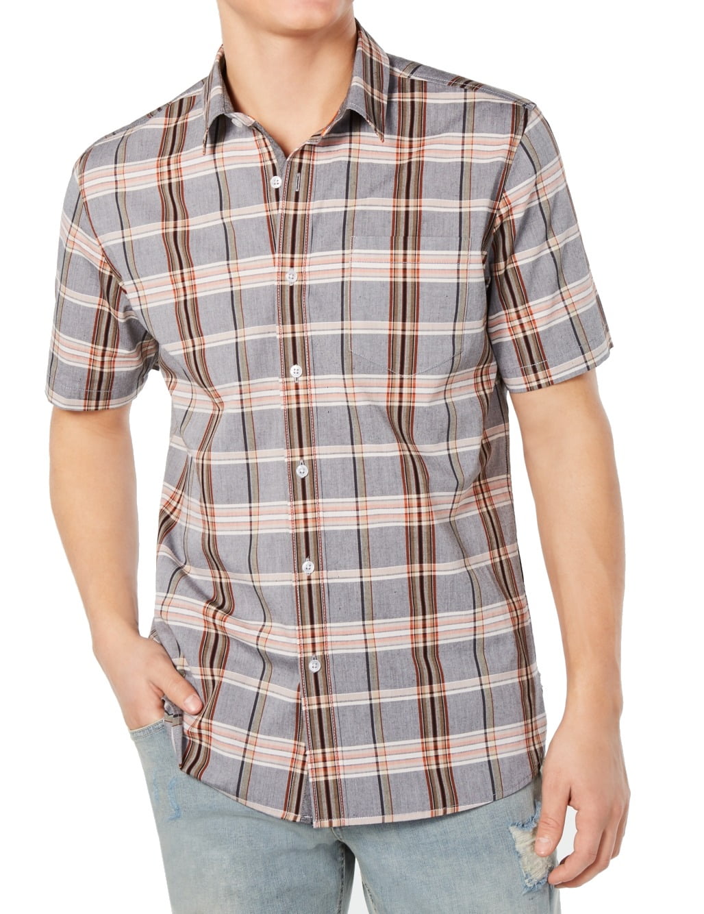 American Rag - Mens Shirt Large Button Down Plaid Short-Sleeve L ...