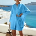 thumbnail image 6 of Women's Cotton Blend Short Sleeve Top with Pocket and Shorts Set, Solid Color Round Neck Casual Lounge Set, Soft Stretch 2 Piece Outfit for Summer, Matching Vacation | TruBelle,Light Blue L, 6 of 7