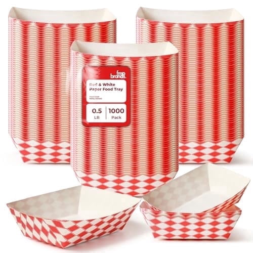 Fit Meal Prep 1000 Pack 0.5 lb Paper Food Boats Heavy Duty Disposable Trays, Kraft Brown, for Parties Fairs Picnics Carnivals Holds Tacos Nachos Fries Hot Dogs Grease Resistant