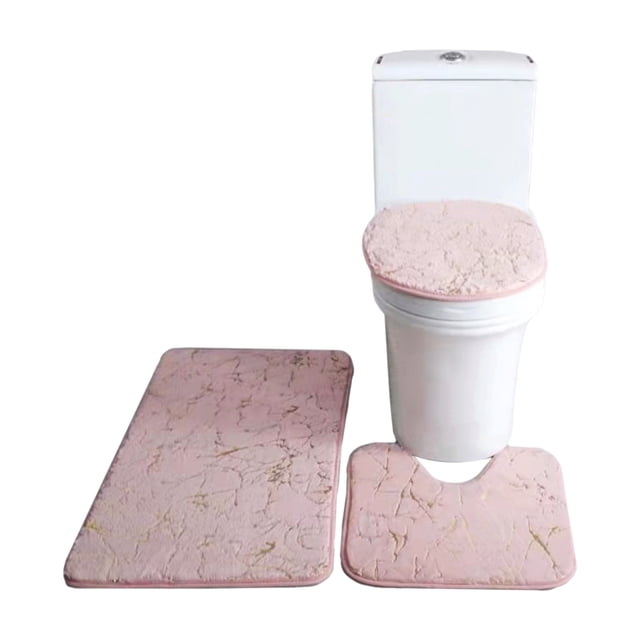 TFixol 3PCS Bath Mat Toilet Lid Cover U-Shaped Rug Non Slip Soft Floor Rug Water Absorbent Marbling Door Mat Bathroom Rug Carpet Seat Cover Rug Set