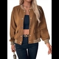 thumbnail image 3 of Chaqueta Universitaria con Botones para Mujer, Estilo Informal, Corta, con Bolsillos, para Otoño. Café Marrón M, 3 of 10