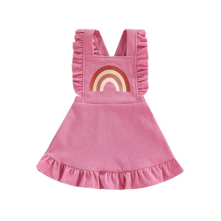 

IZhansean Summer Lovely Kids Girls Dress Ruffles Sleeveless Rainbow Printed Backless A-Line Sundress Pink 3-4 Years