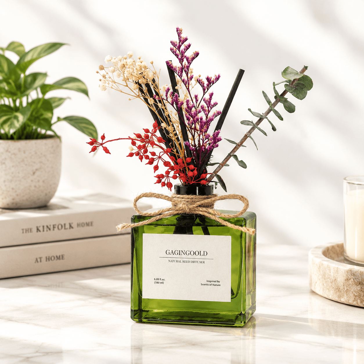Reed Diffuser 6.09 Oz Earthy Scent With Sticks & Dried Flowers 120 Days Long Lasting Diffusers For Home Elegant Fragrance Bathroo