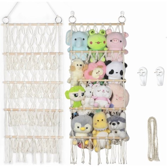 Stuffed Animal Storage 4 Layer Toys Hammock Hanging Wall Net for Kids Stuffed Toys 41 x 20 inch Long Net for Storage