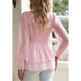 thumbnail image 7 of Surplice Neck Leaf Print Shirred Waist Tiered Peplum Hem Blouse Pink Large, 7 of 7