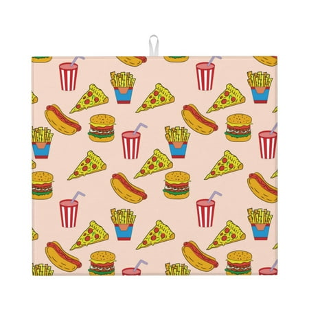 

Xecao Hamburger Pizza Coke Print Dish Drying Mat for Kitchen Counter Absorbent Coffee Bar Mat Dish Drainer Rack Mats Dining Room Decoration