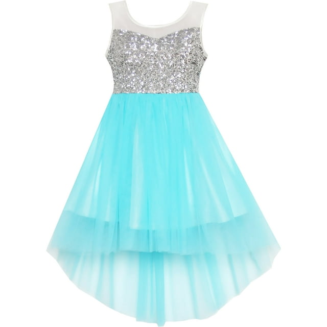 Robe Fille Paillettes en Maille Fête Mariage Princesse Tulle Bleu 10 Ans