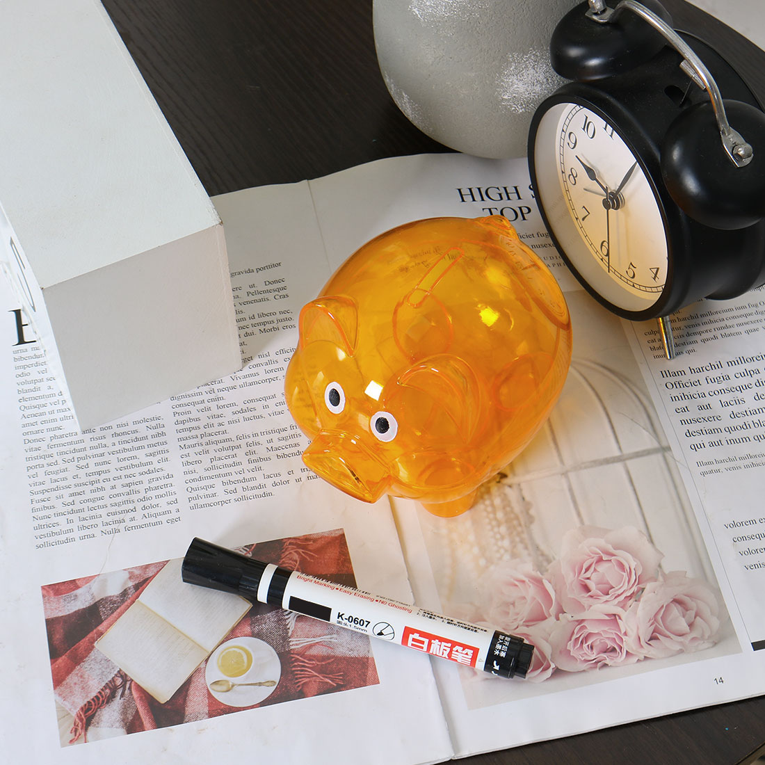Orange Plastic Piggy Bank Coin Cash Saver Collectible Pig Toy Safe Box