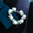 thumbnail image 6 of Green CZ Women Tennis Flower Big Pearl Bracelet Bangle White Gold Plated Jewelry, 6 of 9