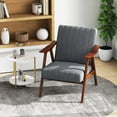 thumbnail image 2 of Gymax Modern Accent Chair Leathaire Leisure Armchair w/ Rubber Wood Frame & Felt Pads Light Gray, 2 of 9