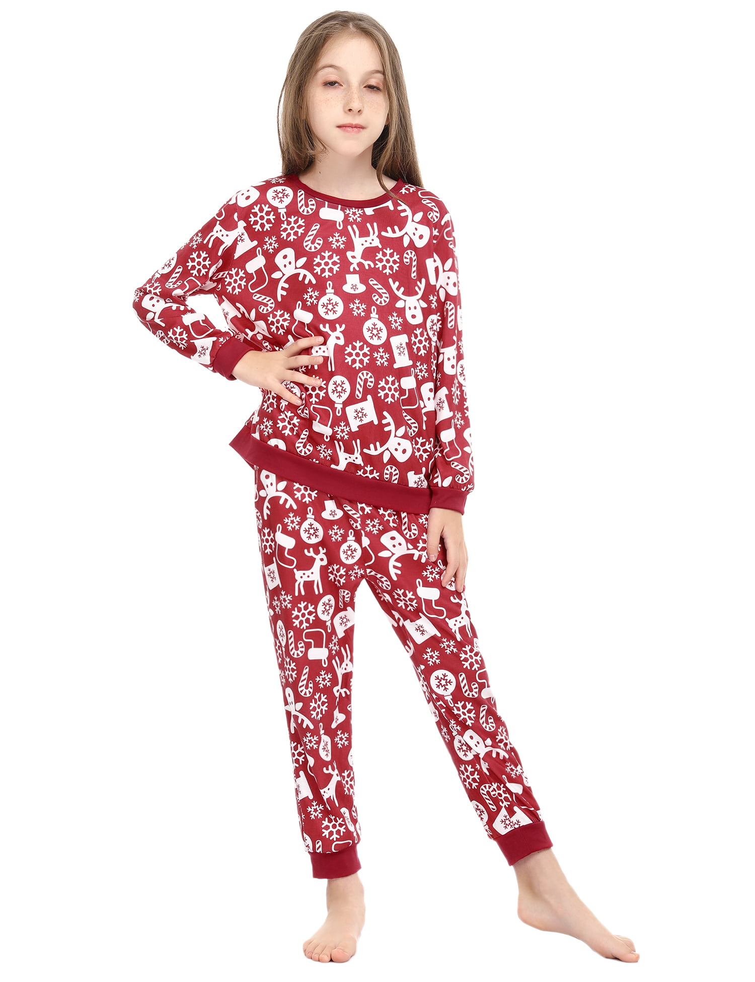 Doaraha Matching Family Pajamas Sets Christmas PJs with Reindeer Printed Long Sleeve Tee and Pants Loungewear for Adults