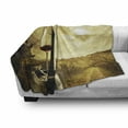 thumbnail image 3 of Wine Soft Flannel Fleece Throw Blanket, Red Wine Bottle and Glass on Wooden Cask Dramatic Sky Agriculture, Cozy Plush for Indoor and Outdoor Use, 50" x 70", Pale Coffee Green Black, by Ambesonne, 3 of 6